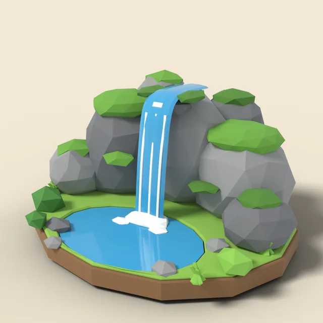 Waterfall over mossy cliff