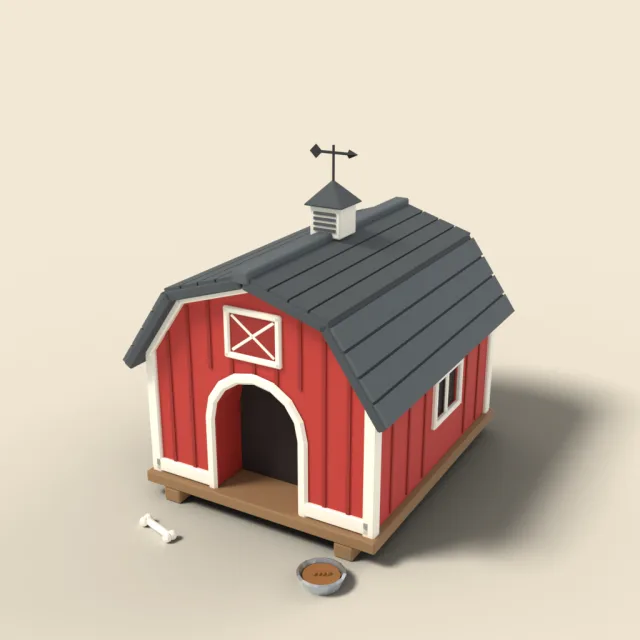Red barn-style dog house