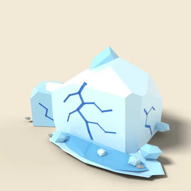 Glacier ice chunk with blue cracks
