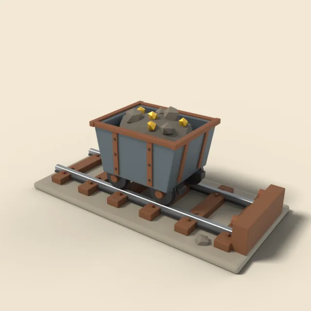 Mine cart on rail segment
