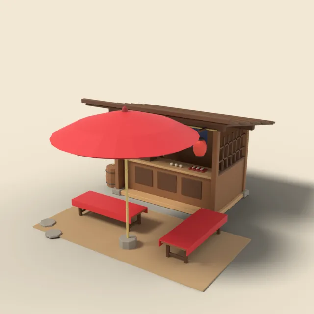 Roadside tea stall with red parasol