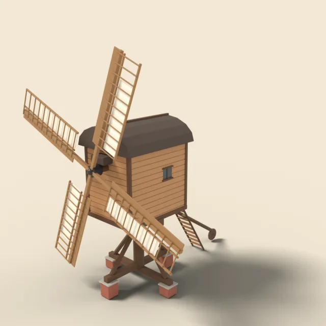 Post mill on wooden trestle