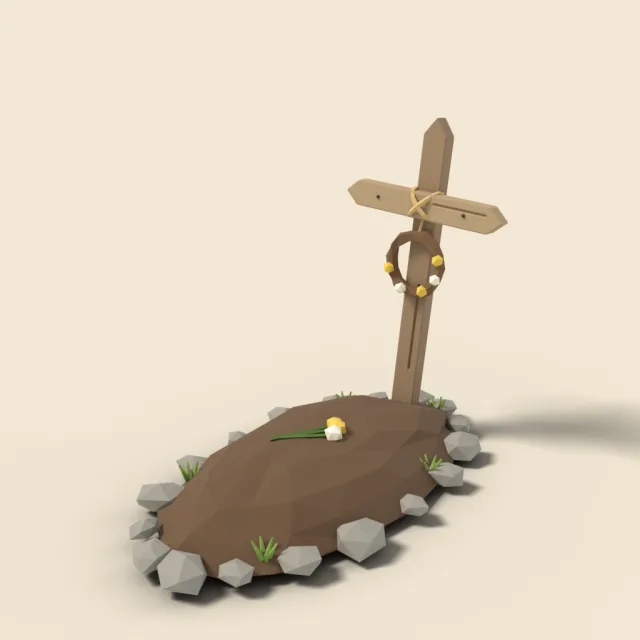 Wooden cross grave marker