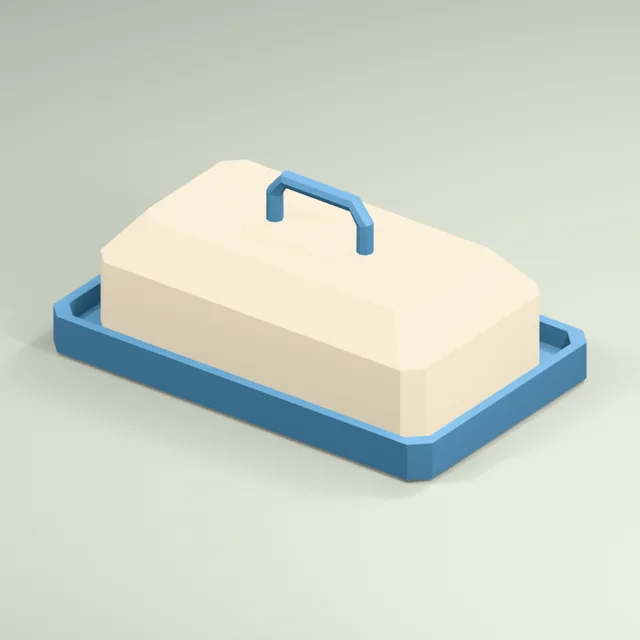 Covered ceramic butter dish with raised lifting handle