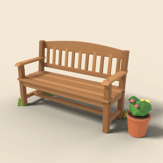 Wooden garden bench with backrest