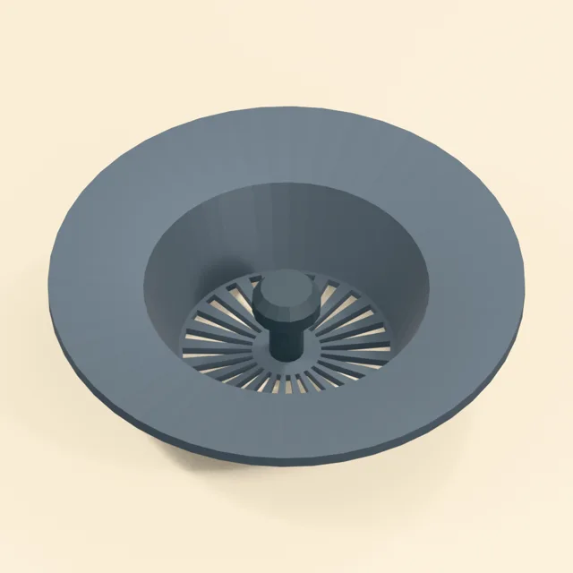 Flanged sink strainer basket with radial drainage slots and lifting knob