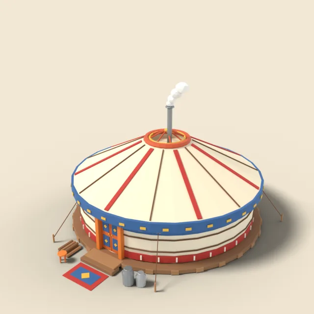 Large felt yurt with smoke ring