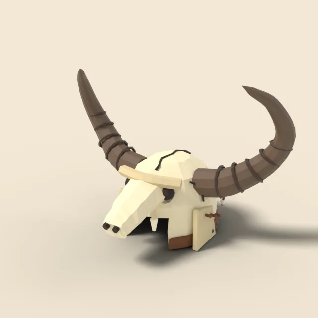 Horned skull bone helmet