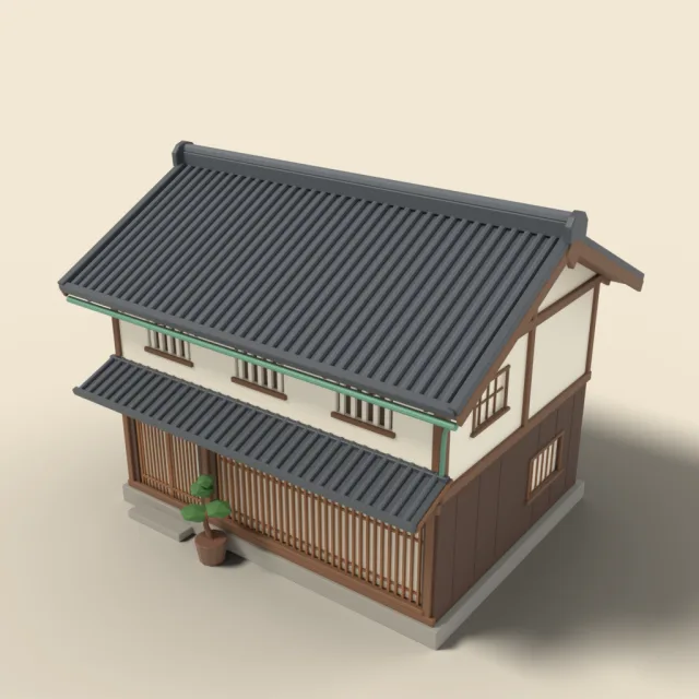 Japanese wooden house with tiled roof