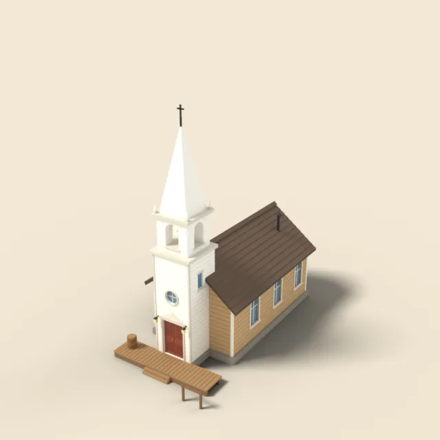 Wild West church with white steeple