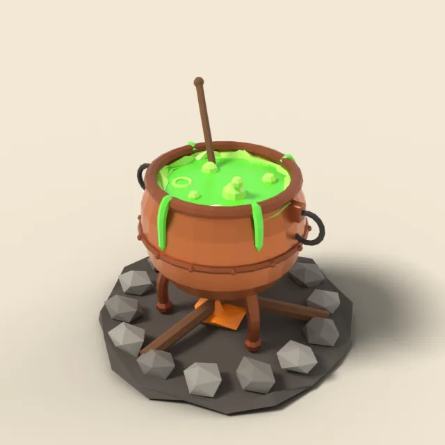 Large copper cauldron with green brew