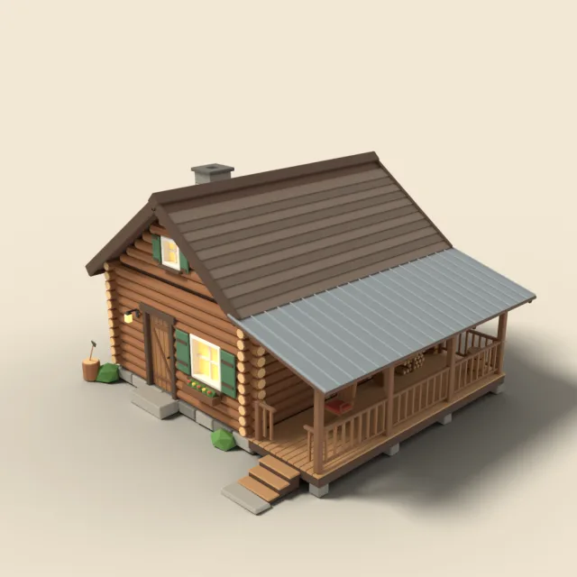 Log cabin with covered side porch