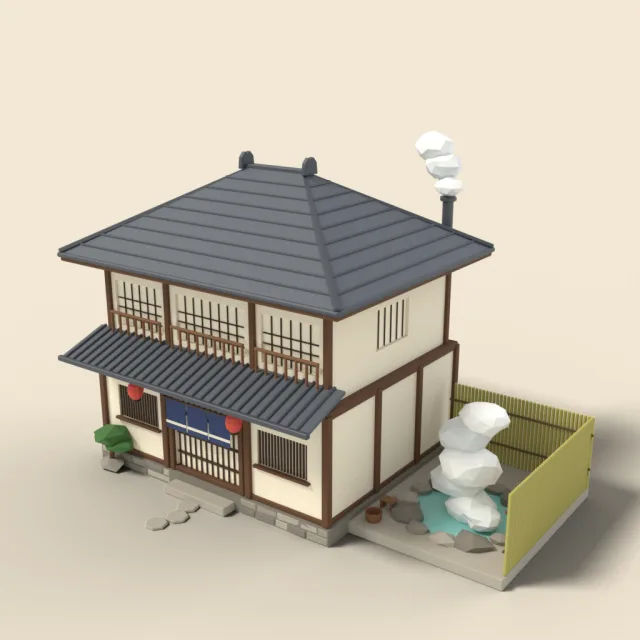 Hot spring inn with steam