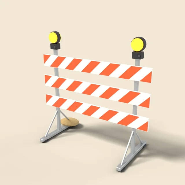 Striped road barricade with lights
