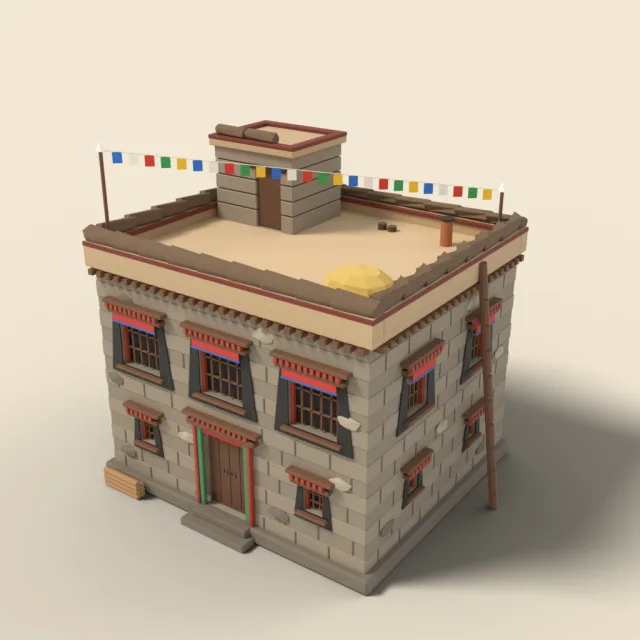 Himalayan stone house with flat roof