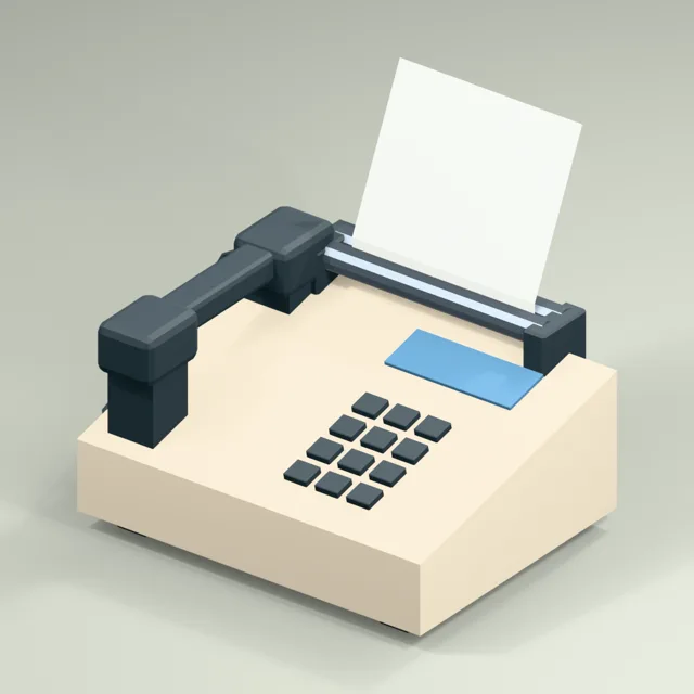 Desktop fax machine with handset and open paper feed
