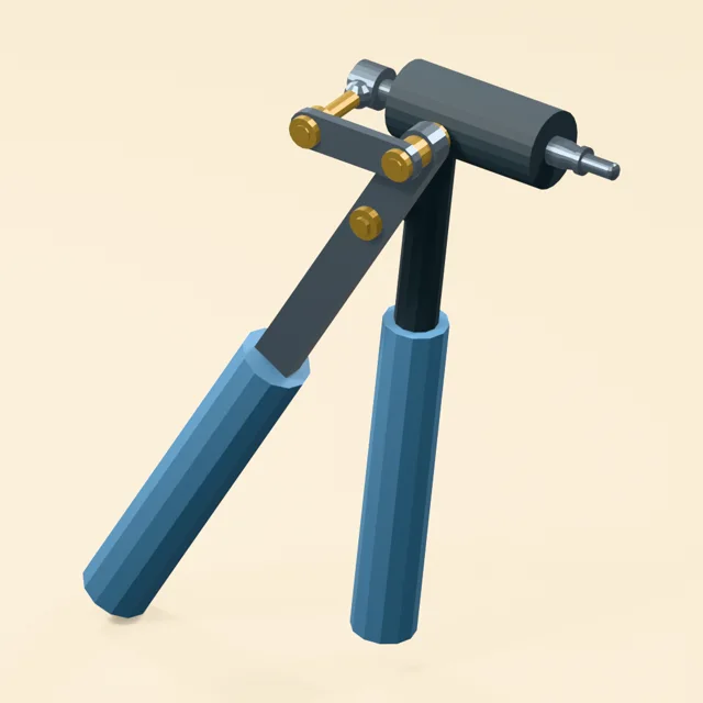 Hand riveter with articulated drawbar and seated blind rivet