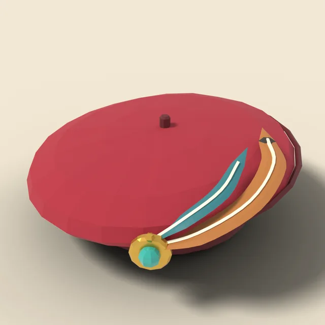 Beret with feather pin