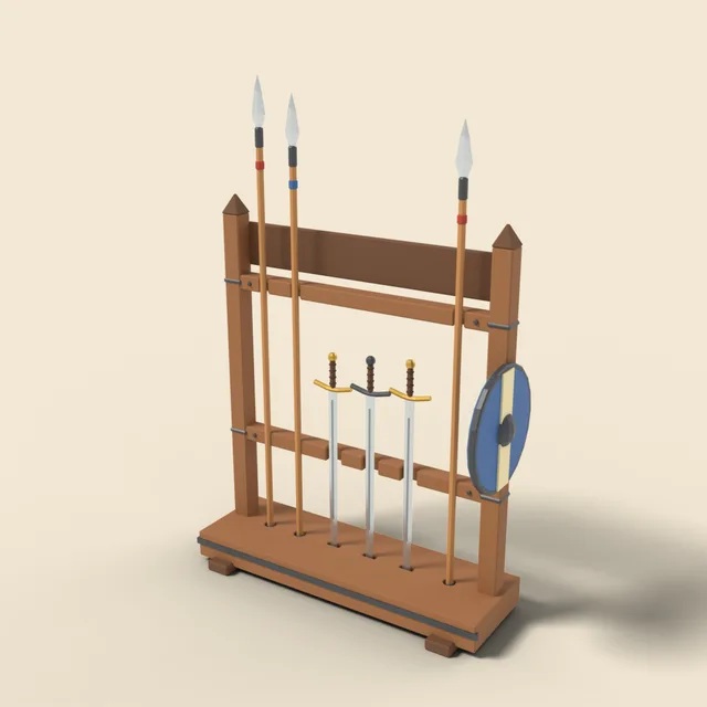 Weapon rack with swords and spears