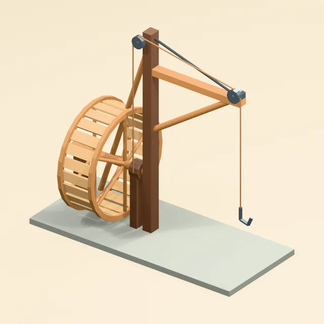 treadwheel_crane_human_wheel_winding_drum_braced_jib