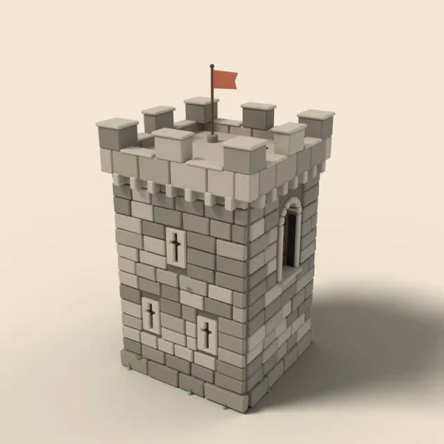 Square town wall tower