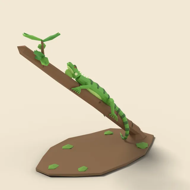 Climbing green iguana