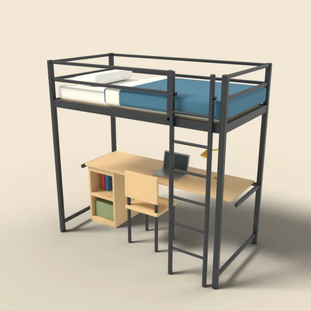 Loft bed with desk below