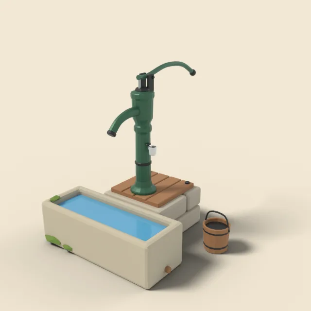 Hand water pump with trough