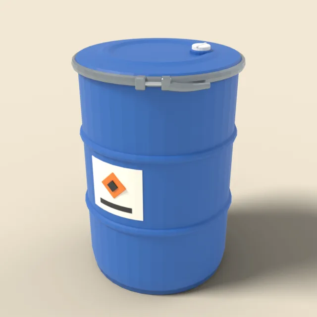 Blue plastic chemical drum
