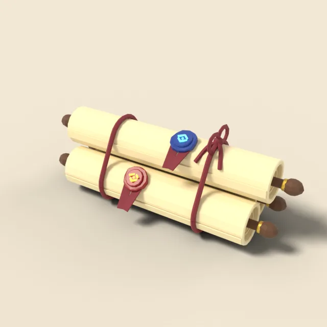 Bundle of three sealed scrolls