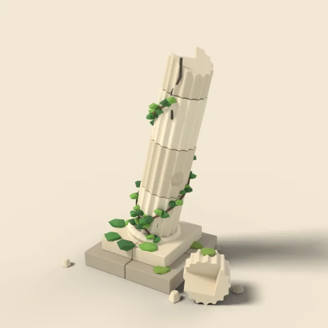 Leaning cracked column with ivy