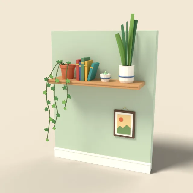 Floating wall shelf with plants