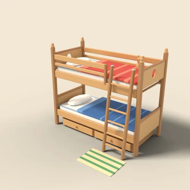 Wooden bunk bed with ladder