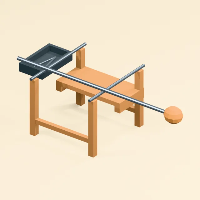 glassblowers_workbench_rolling_arm_rails_seated_bench_and_blowpipe