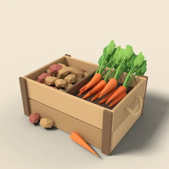 Crate of carrots and potatoes