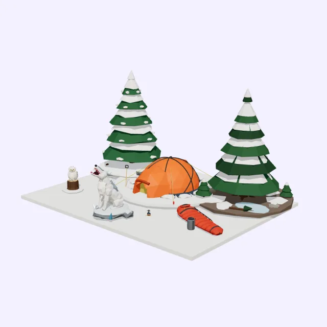 Snowy mountain camp set