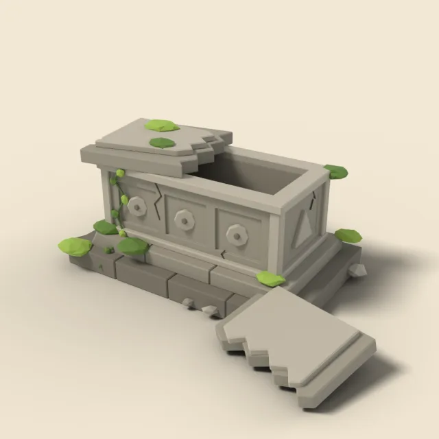 Ruined tomb with broken lid
