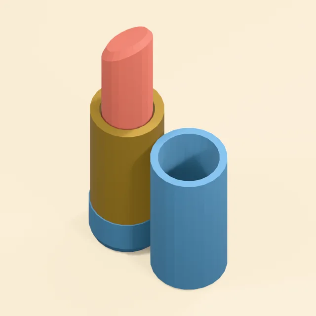 Extended lipstick with slanted tip and standing hollow cap