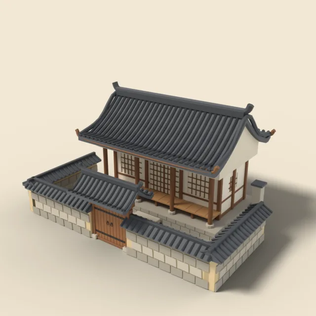 Hanok with stone wall and gate
