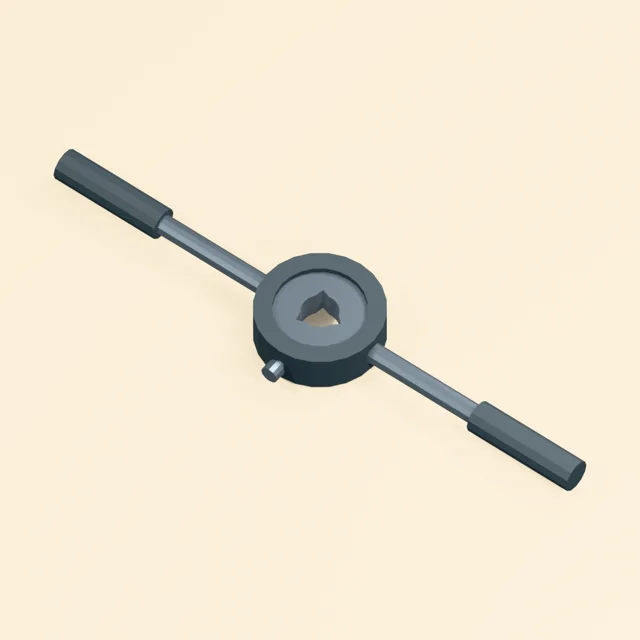 Two handled die stock with scalloped cutting die and set screw