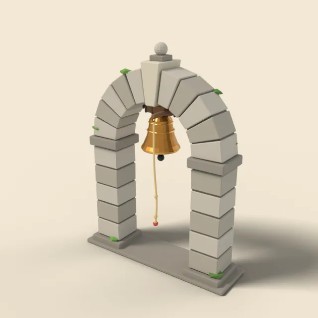 Hanging bell on stone archway