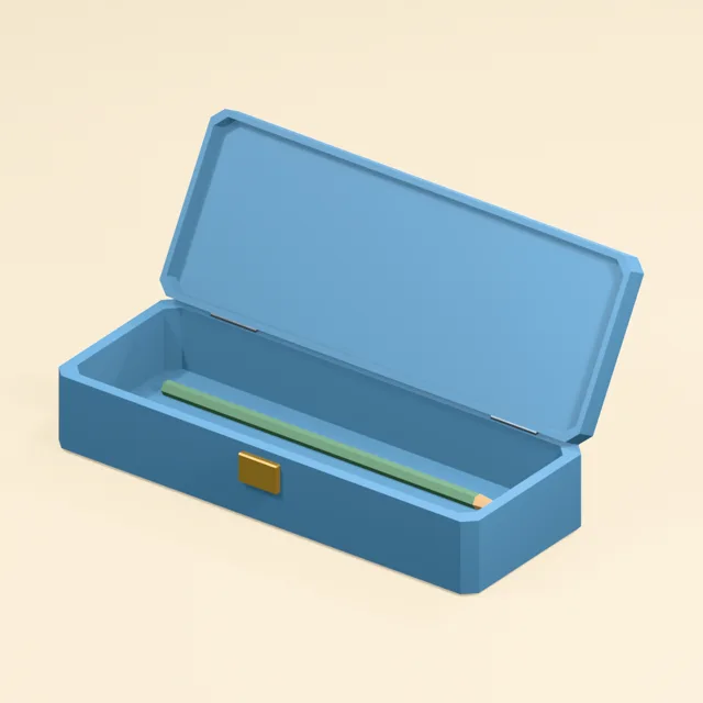 Open hinged pencil case with captured pencils