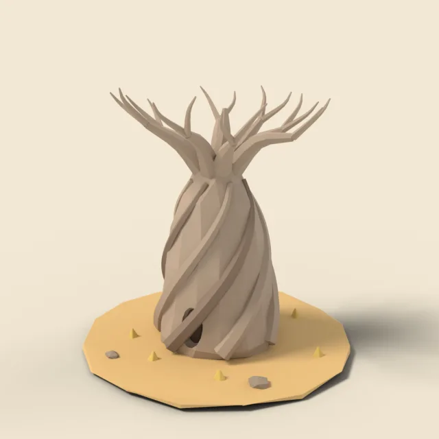 Twisted baobab tree with bare crown