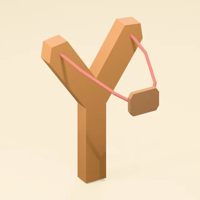 Wooden fork slingshot with tubular bands and leather pouch