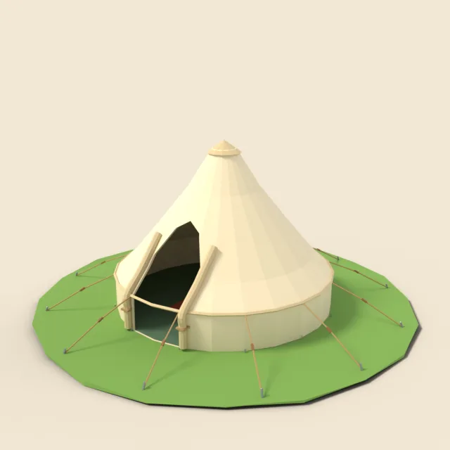 Canvas bell tent with guy ropes