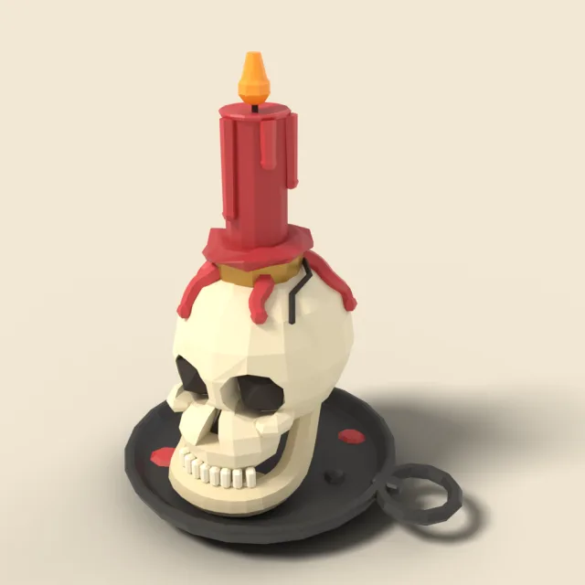 Candle in skull holder