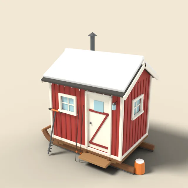 Ice fishing shack on skids
