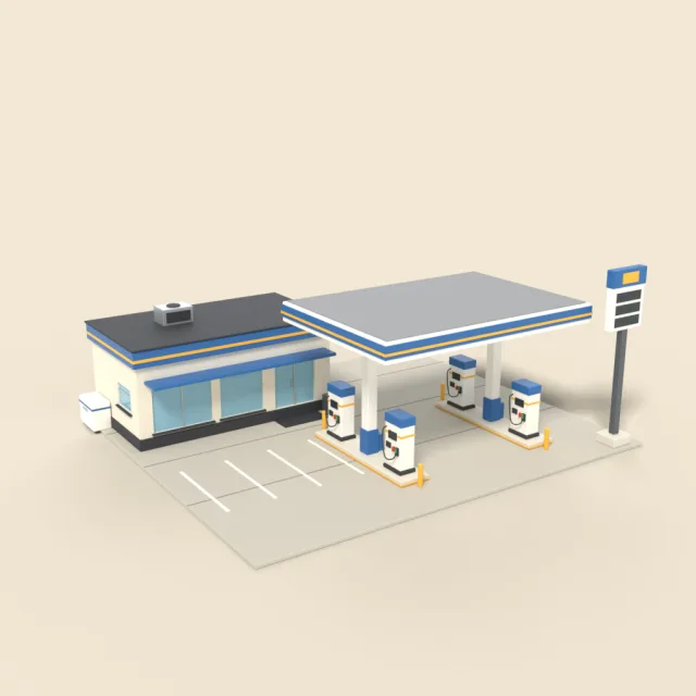 Gas station with pumps