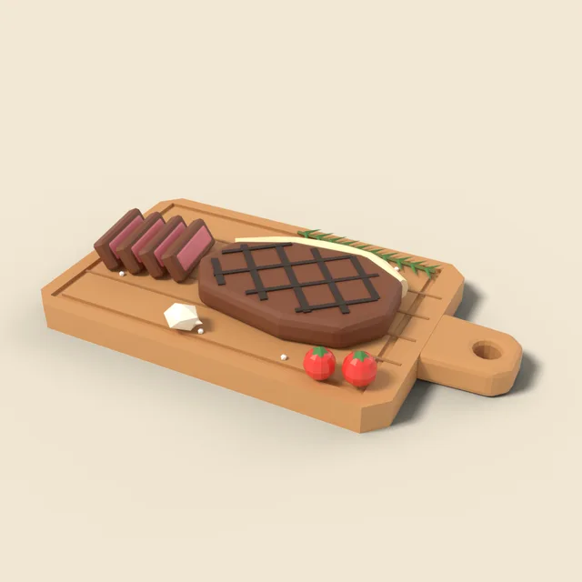 Grilled steak on wooden board