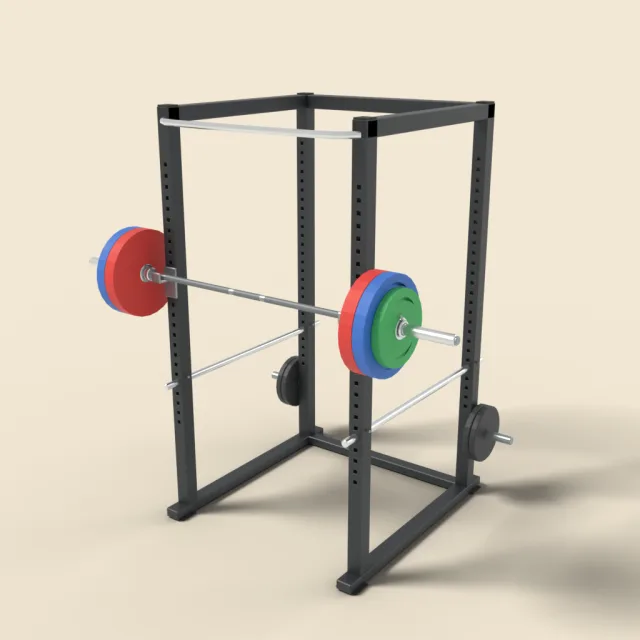 Loaded barbell on rack